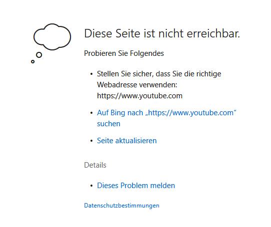 YouTube Fehlermeldung