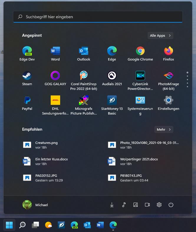 Startmenü Windows 11